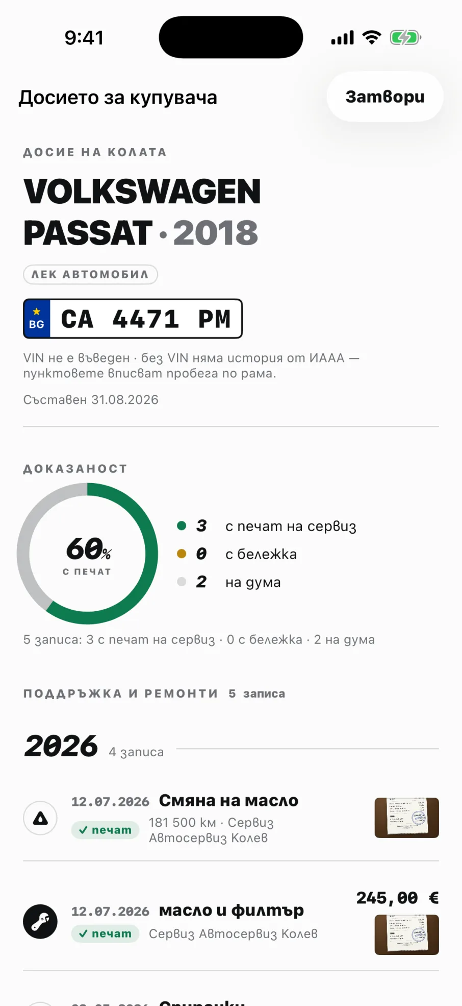 Досие за купувача: 60% потвърдени записи и хронология на поддръжката